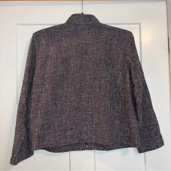 Eileen Fisher Black White Organic Cotton Tweed Stand Collar Jacket medium - Picture 4 of 8